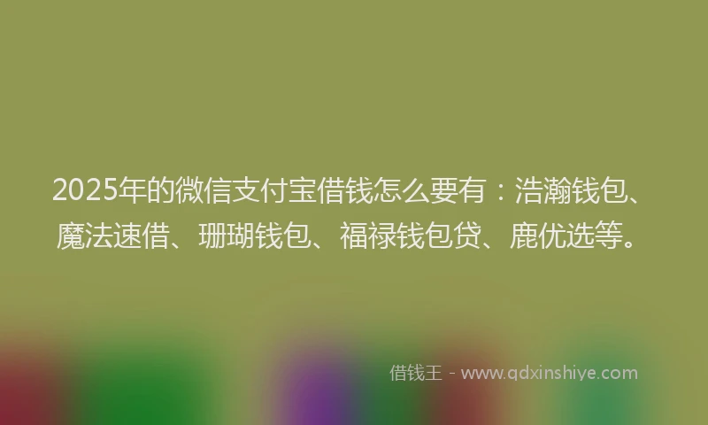 2025年的微信支付宝借钱怎么要有：浩瀚钱包、魔法速借、珊瑚钱包、福禄钱包贷、鹿优选等。