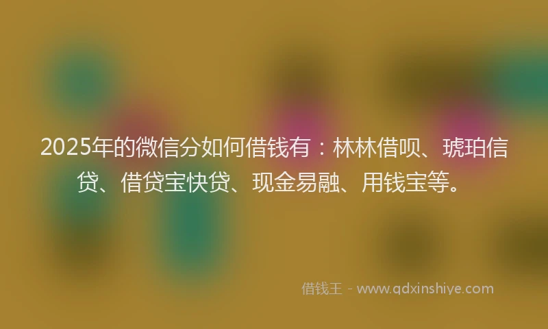 2025年的微信分如何借钱有：林林借呗、琥珀信贷、借贷宝快贷、现金易融、用钱宝等。