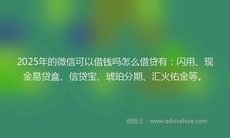 2025年的微信可以借钱吗怎么借贷有：闪用、现金易贷盒、信贷宝、琥珀分期、汇火佑金等。