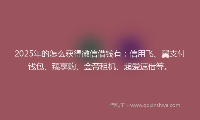 2025年的怎么获得微信借钱有：信用飞、翼支付钱包、臻享购、金帝租机、超爱速借等。