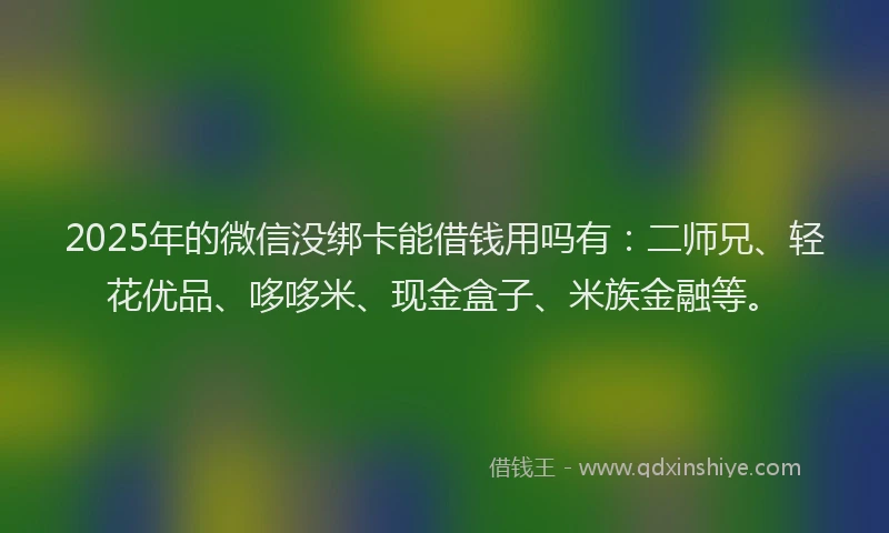 2025年的微信没绑卡能借钱用吗有：二师兄、轻花优品、哆哆米、现金盒子、米族金融等。