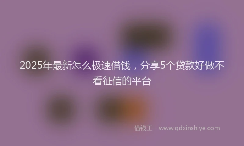 2025年最新怎么极速借钱，分享5个贷款好做不看征信的平台