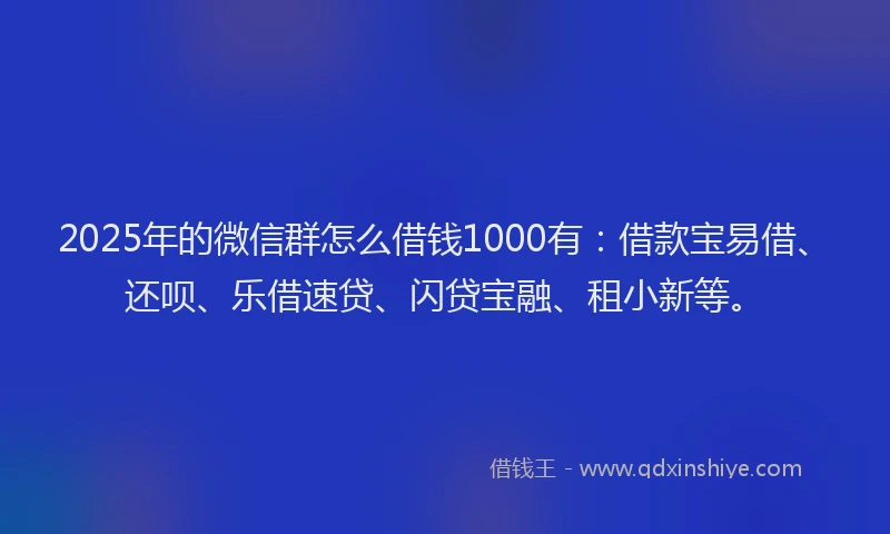 2025年的微信群怎么借钱1000有：借款宝易借、还呗、乐借速贷、闪贷宝融、租小新等。