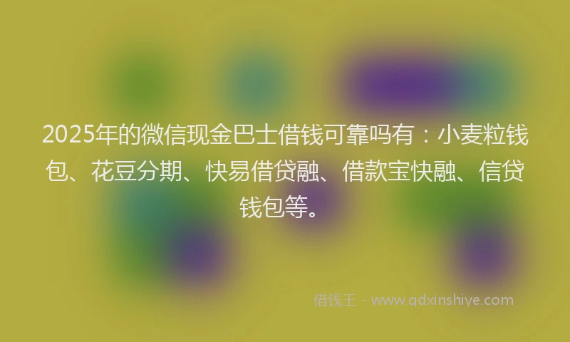 2025年的微信现金巴士借钱可靠吗有：小麦粒钱包、花豆分期、快易借贷融、借款宝快融、信贷钱包等。