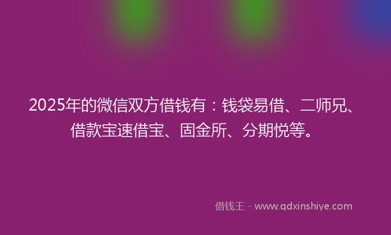2025年的微信双方借钱有：钱袋易借、二师兄、借款宝速借宝、固金所、分期悦等。