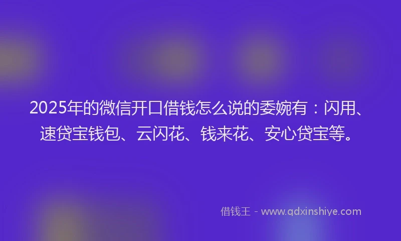 2025年的微信开口借钱怎么说的委婉有：闪用、速贷宝钱包、云闪花、钱来花、安心贷宝等。
