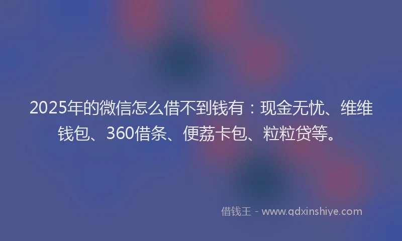 2025年的微信怎么借不到钱有：现金无忧、维维钱包、360借条、便荔卡包、粒粒贷等。