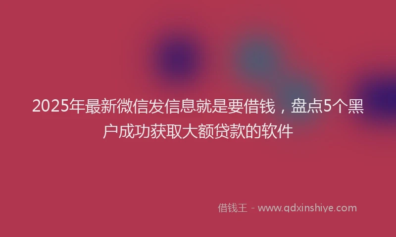 2025年最新微信发信息就是要借钱，盘点5个黑户成功获取大额贷款的软件
