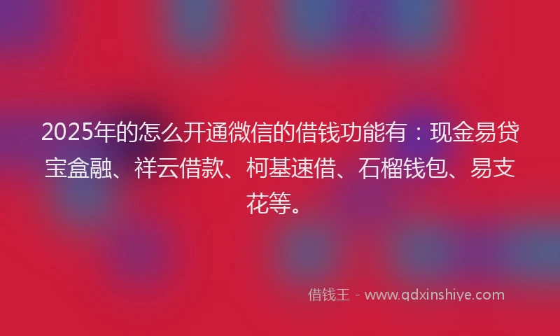 2025年的怎么开通微信的借钱功能有：现金易贷宝盒融、祥云借款、柯基速借、石榴钱包、易支花等。