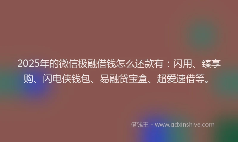2025年的微信极融借钱怎么还款有：闪用、臻享购、闪电侠钱包、易融贷宝盒、超爱速借等。