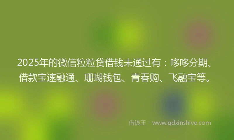 2025年的微信粒粒贷借钱未通过有：哆哆分期、借款宝速融通、珊瑚钱包、青春购、飞融宝等。