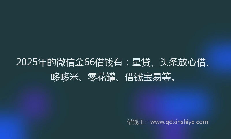 2025年的微信金66借钱有：星贷、头条放心借、哆哆米、零花罐、借钱宝易等。