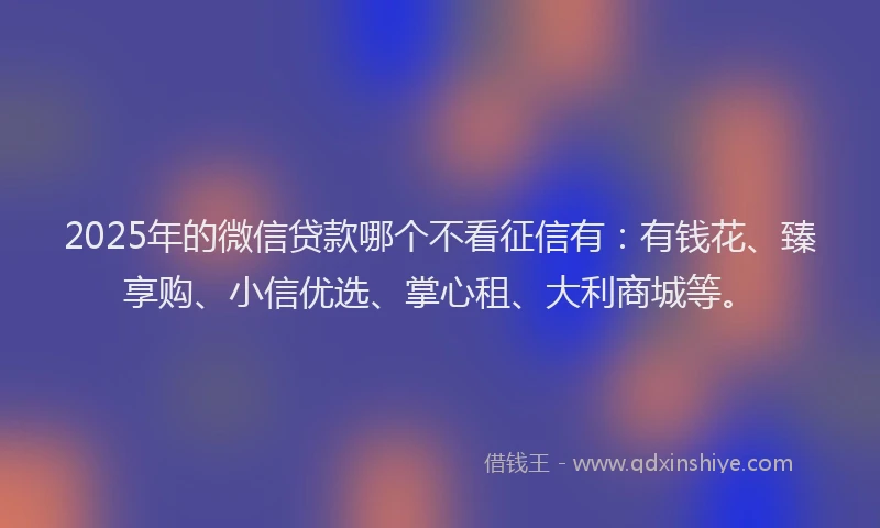 2025年的微信贷款哪个不看征信有：有钱花、臻享购、小信优选、掌心租、大利商城等。