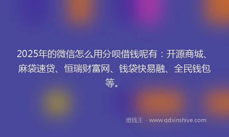2025年的微信怎么用分呗借钱呢有：开源商城、麻袋速贷、恒瑞财富网、钱袋快易融、全民钱包等。