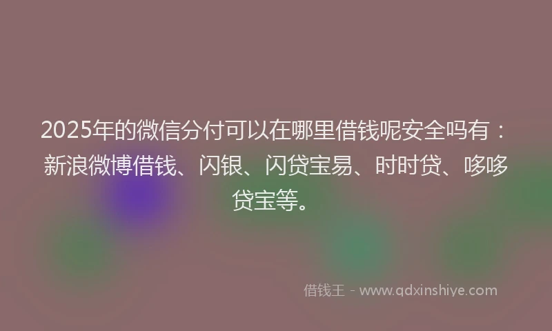 2025年的微信分付可以在哪里借钱呢安全吗有：新浪微博借钱、闪银、闪贷宝易、时时贷、哆哆贷宝等。
