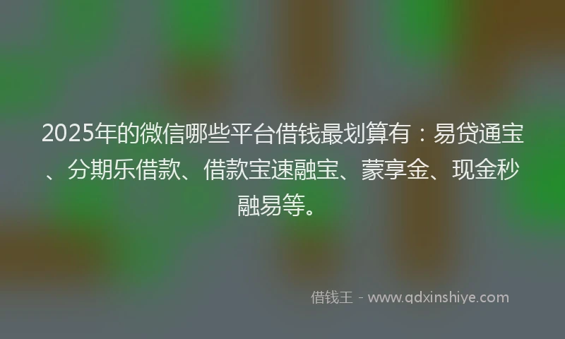 2025年的微信哪些平台借钱最划算有：易贷通宝、分期乐借款、借款宝速融宝、蒙享金、现金秒融易等。