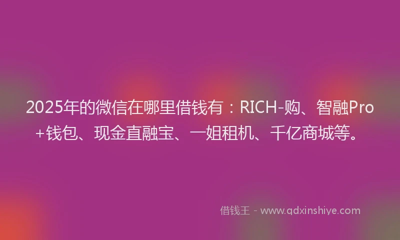 2025年的微信在哪里借钱有：RICH-购、智融Pro+钱包、现金直融宝、一姐租机、千亿商城等。
