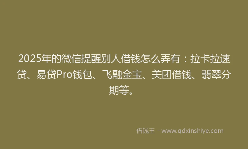 2025年的微信提醒别人借钱怎么弄有:拉卡拉速贷、易贷Pro钱包、飞融金宝、美团借钱、翡翠分期等。