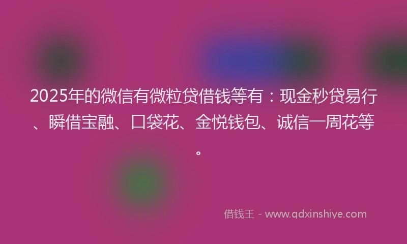 2025年的微信有微粒贷借钱等有：现金秒贷易行、瞬借宝融、口袋花、金悦钱包、诚信一周花等。