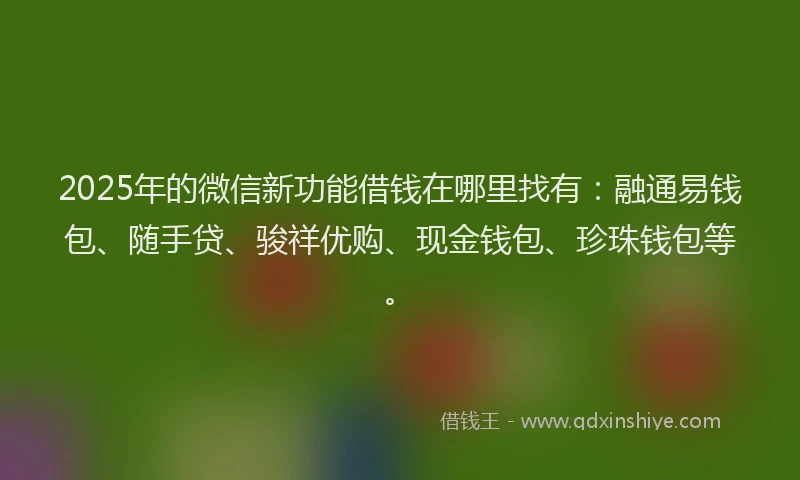 2025年的微信新功能借钱在哪里找有：融通易钱包、随手贷、骏祥优购、现金钱包、珍珠钱包等。