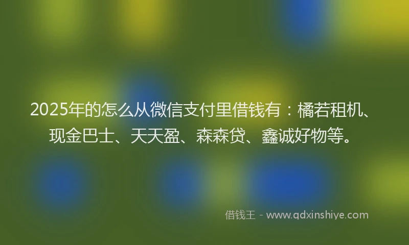 2025年的怎么从微信支付里借钱有：橘若租机、现金巴士、天天盈、森森贷、鑫诚好物等。