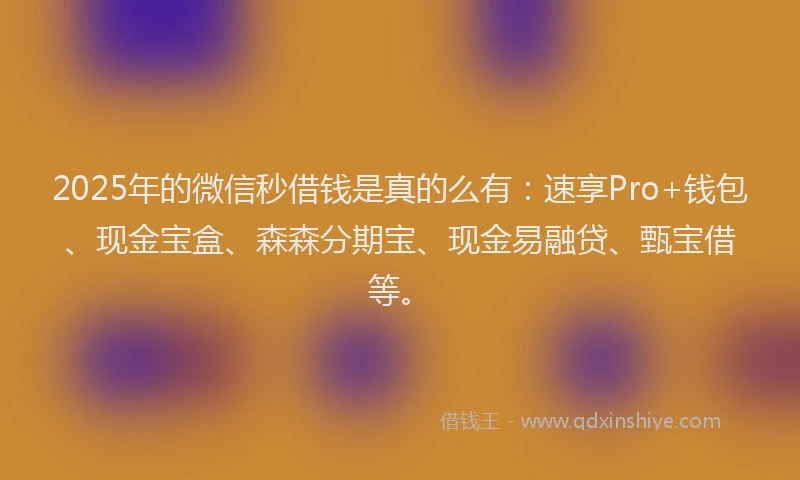 2025年的微信秒借钱是真的么有：速享Pro+钱包、现金宝盒、森森分期宝、现金易融贷、甄宝借等。