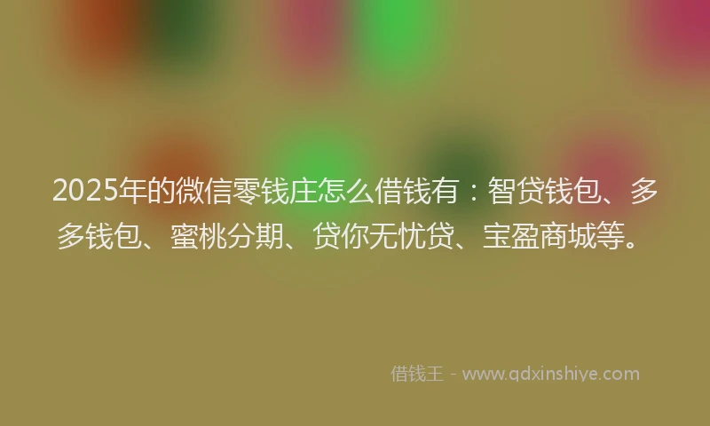 2025年的微信零钱庄怎么借钱有：智贷钱包、多多钱包、蜜桃分期、贷你无忧贷、宝盈商城等。