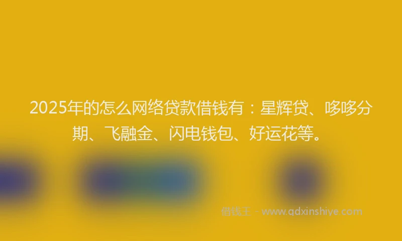 2025年的怎么网络贷款借钱有：星辉贷、哆哆分期、飞融金、闪电钱包、好运花等。