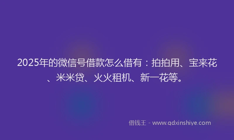 2025年的微信号借款怎么借有：拍拍用、宝来花、米米贷、火火租机、新一花等。