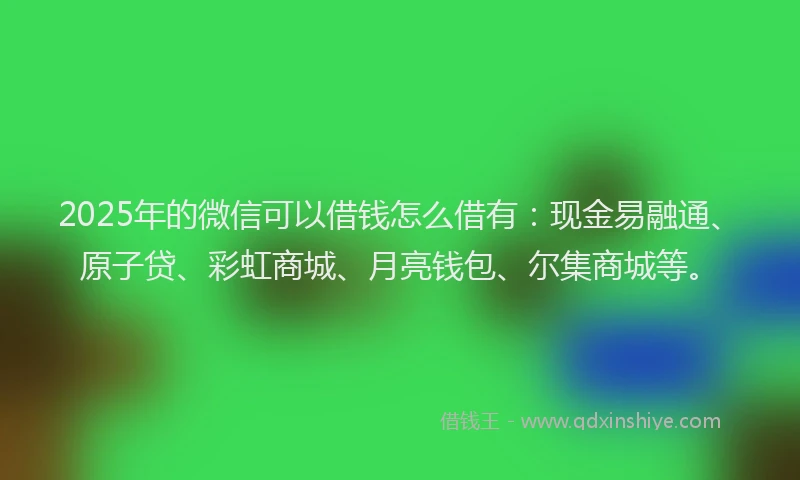 2025年的微信可以借钱怎么借有：现金易融通、原子贷、彩虹商城、月亮钱包、尔集商城等。
