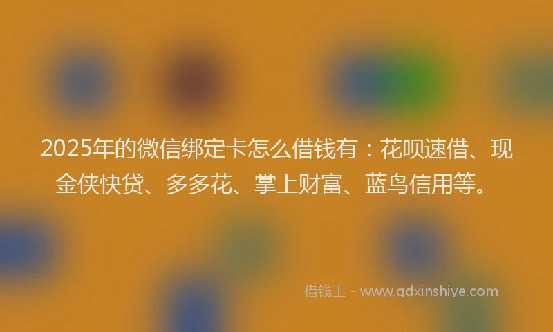 2025年的微信绑定卡怎么借钱有：花呗速借、现金侠快贷、多多花、掌上财富、蓝鸟信用等。