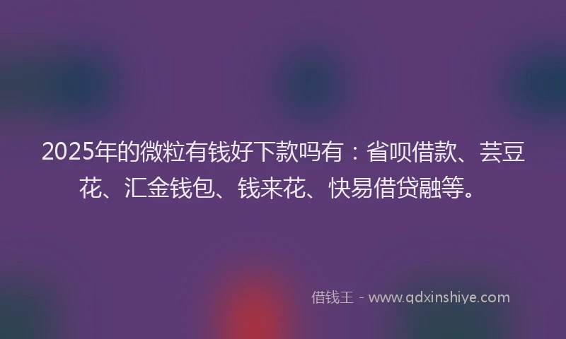 2025年的微粒有钱好下款吗有：省呗借款、芸豆花、汇金钱包、钱来花、快易借贷融等。