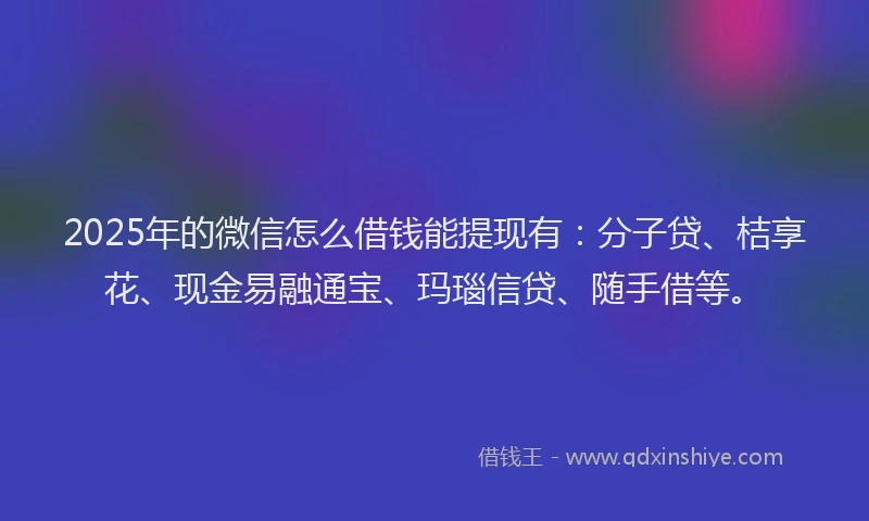 2025年的微信怎么借钱能提现有：分子贷、桔享花、现金易融通宝、玛瑙信贷、随手借等。