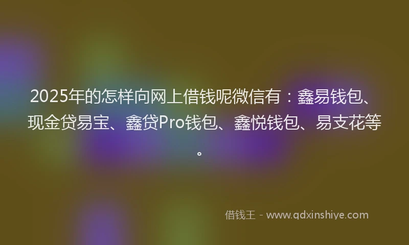 2025年的怎样向网上借钱呢微信有：鑫易钱包、现金贷易宝、鑫贷Pro钱包、鑫悦钱包、易支花等。