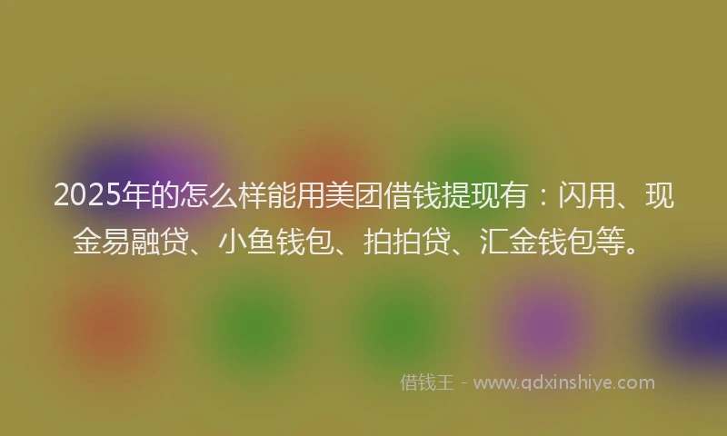 2025年的怎么样能用美团借钱提现有：闪用、现金易融贷、小鱼钱包、拍拍贷、汇金钱包等。