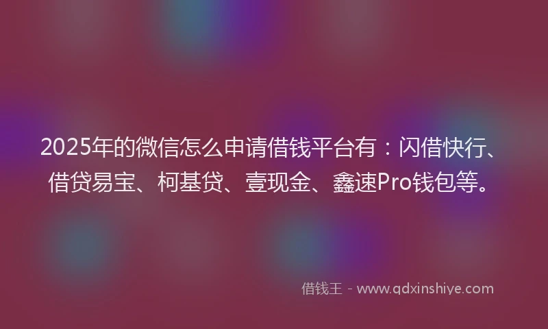 2025年的微信怎么申请借钱平台有：闪借快行、借贷易宝、柯基贷、壹现金、鑫速Pro钱包等。