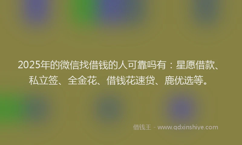 2025年的微信找借钱的人可靠吗有：星愿借款、私立签、全金花、借钱花速贷、鹿优选等。