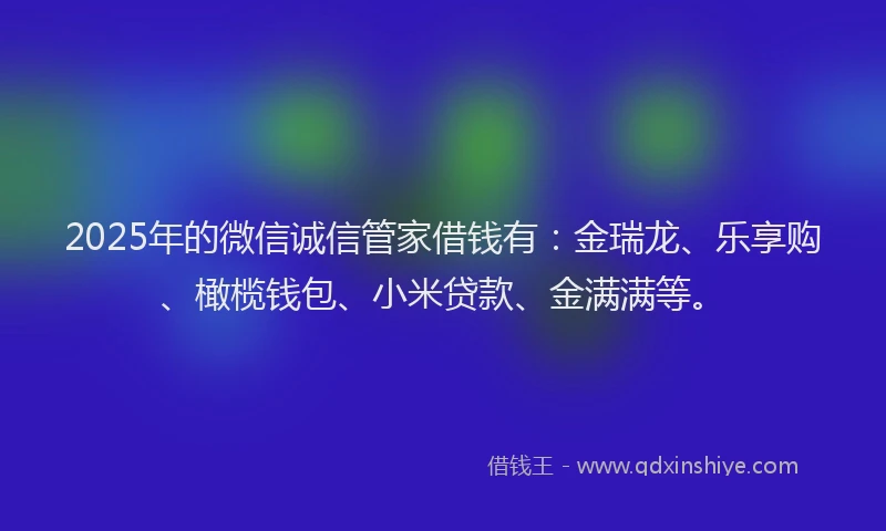 2025年的微信诚信管家借钱有：金瑞龙、乐享购、橄榄钱包、小米贷款、金满满等。
