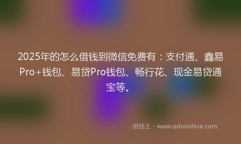 2025年的怎么借钱到微信免费有：支付通、鑫易Pro+钱包、易贷Pro钱包、畅行花、现金易贷通宝等。