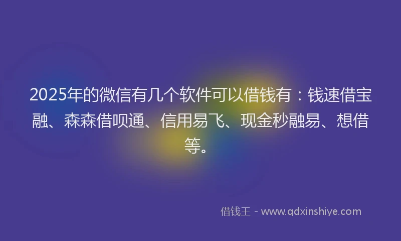 2025年的微信有几个软件可以借钱有：钱速借宝融、森森借呗通、信用易飞、现金秒融易、想借等。