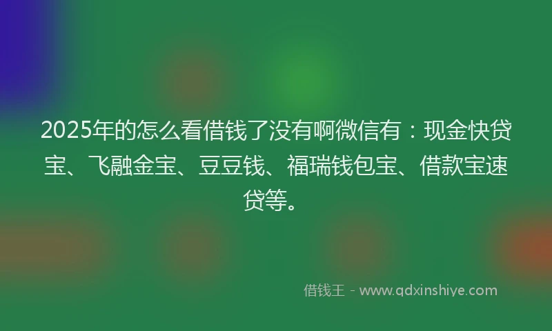 2025年的怎么看借钱了没有啊微信有：现金快贷宝、飞融金宝、豆豆钱、福瑞钱包宝、借款宝速贷等。