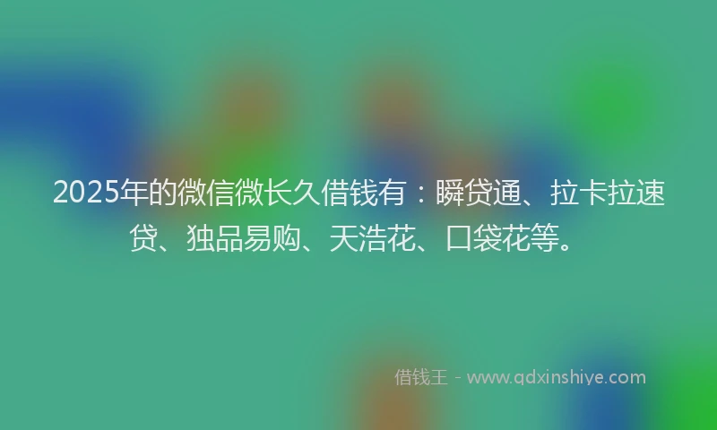 2025年的微信微长久借钱有：瞬贷通、拉卡拉速贷、独品易购、天浩花、口袋花等。