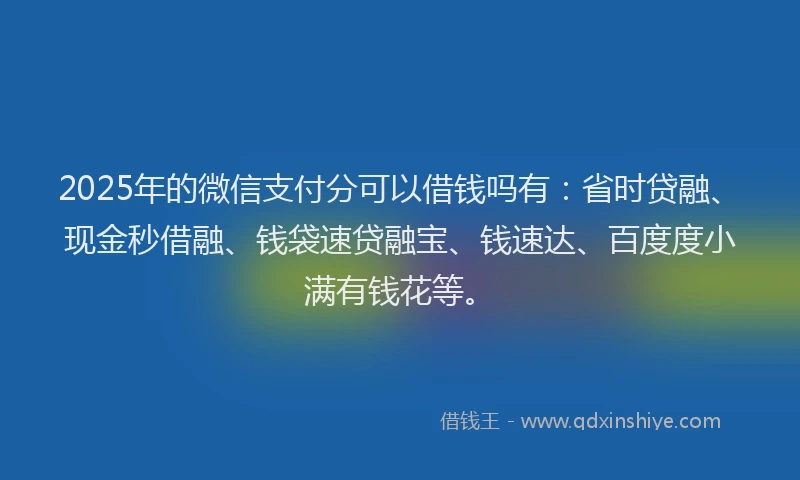 2025年的微信支付分可以借钱吗有：省时贷融、现金秒借融、钱袋速贷融宝、钱速达、百度度小满有钱花等。