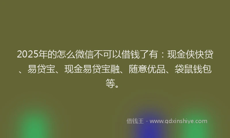 2025年的怎么微信不可以借钱了有：现金侠快贷、易贷宝、现金易贷宝融、随意优品、袋鼠钱包等。