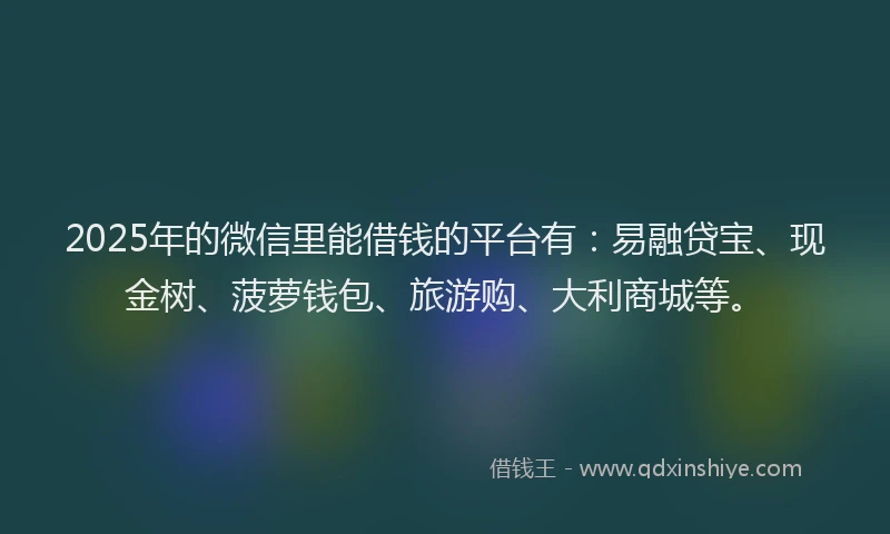 2025年的微信里能借钱的平台有:易融贷宝、现金树、菠萝钱包、旅游购、大利商城等。
