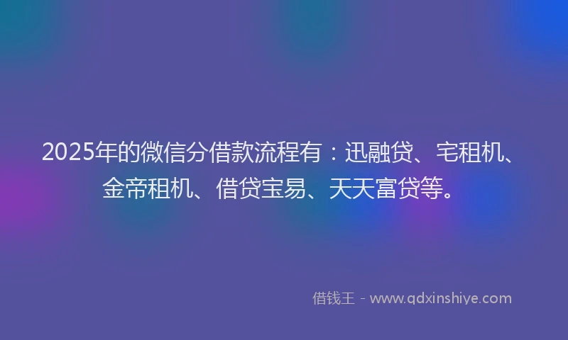 2025年的微信分借款流程有：迅融贷、宅租机、金帝租机、借贷宝易、天天富贷等。
