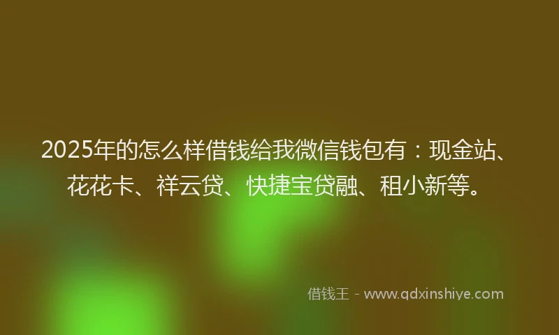 2025年的怎么样借钱给我微信钱包有：现金站、花花卡、祥云贷、快捷宝贷融、租小新等。