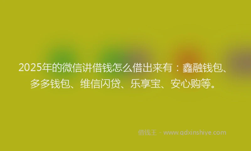 2025年的微信讲借钱怎么借出来有：鑫融钱包、多多钱包、维信闪贷、乐享宝、安心购等。