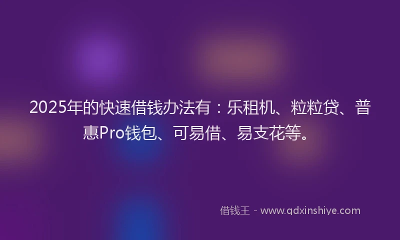 2025年的快速借钱办法有：乐租机、粒粒贷、普惠Pro钱包、可易借、易支花等。