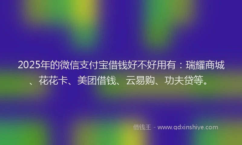 2025年的微信支付宝借钱好不好用有：瑞耀商城、花花卡、美团借钱、云易购、功夫贷等。